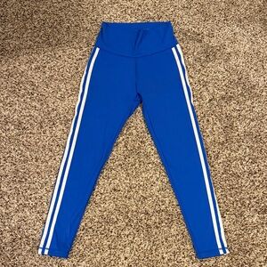 Adidas Blue Leggings with White Stripes